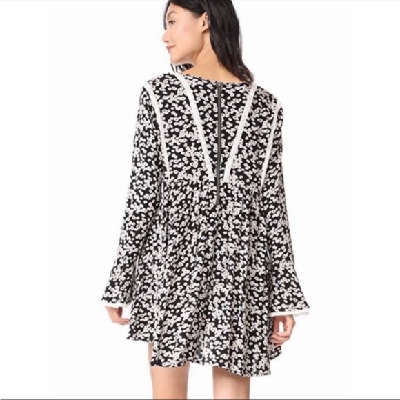 Free people long sleeve floral tunic mini dress black lace flowy boho large - Picture 2 of 7